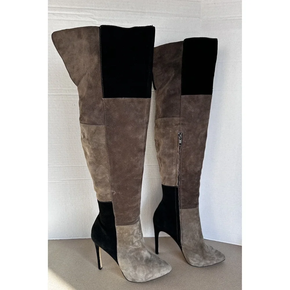 Steve Madden OTK Over The Knee High Heel Boots Black & Khaki Brown 25